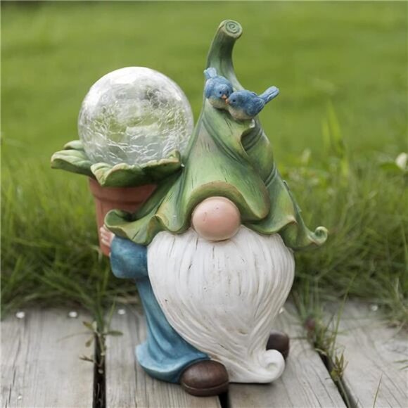 10.7'' Resin Gnome Figurine Carrying Magic Orb with Solar LED Lights - Picture 2 of 6